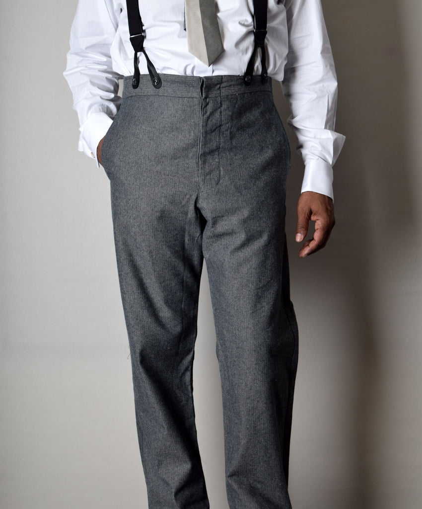 Grey Brushed Cotton Herringbone Fishtail Back Trousers (TR300) - Front
